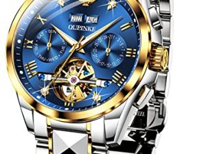 OUPINKE Mens Montre Automatique Squelette Mécanique Diamant