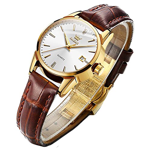 Hommes Femmes Montres Marron Cuir-OLEVS Classique Analogique Hommes Femmes Montres Marron Cuir-OLEVS Classique Analogique